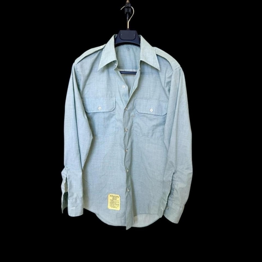 Vintage Mint Green‎ Military Shirt Sz 16.5 Lightweight Button Up 415 90s